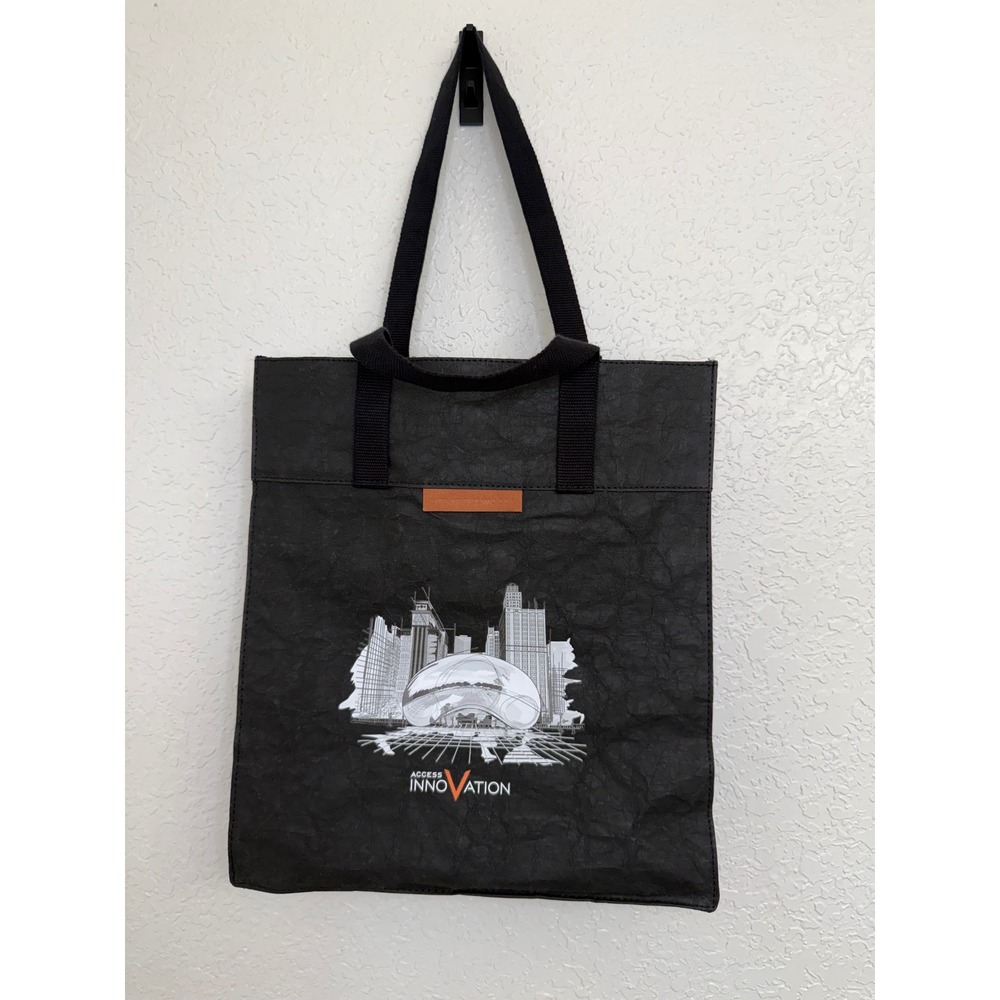 Black Tote Bag Chicago Skyline Art‎ Print Reusable Shopping Bag